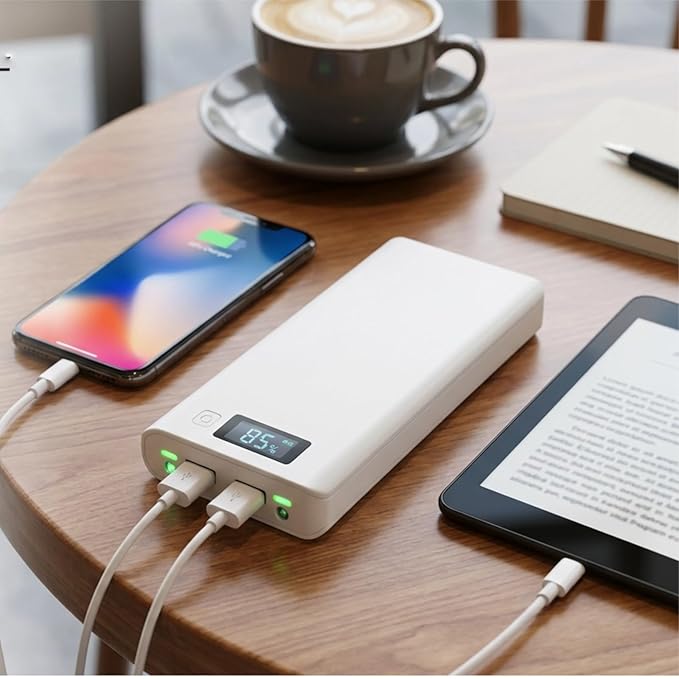 Portable 8x18650 Battery Power Bank Case, Dual USB Ports LCD Display, LED Indicator, for 3.7v Li ion Rechargeable Battery (White)