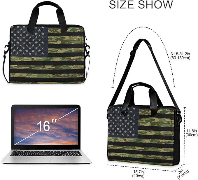 American Flag with Camouflage Grunge Laptop Bag Case 13 14 15.6 inch Laptop Messenger Bag Crossbody Briefcase for Men Women with Shoulder Strap Handle