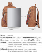 FADEON Leather Laptop Backpack for Women Designer 15.6 inch PU Laptop Bag, Ladies Travel Computer Work Backpack Brown
