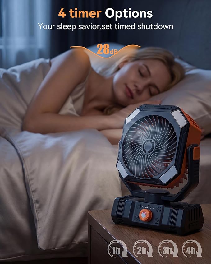 USONE Misting Fan, Portable Camping Fan Rechargeable, Battery Powered Fan for Camping with Light, Remote & Timer, Hanging Tent Fan with Hook for Outdoor fishing, Travel, Work/Summer Essential