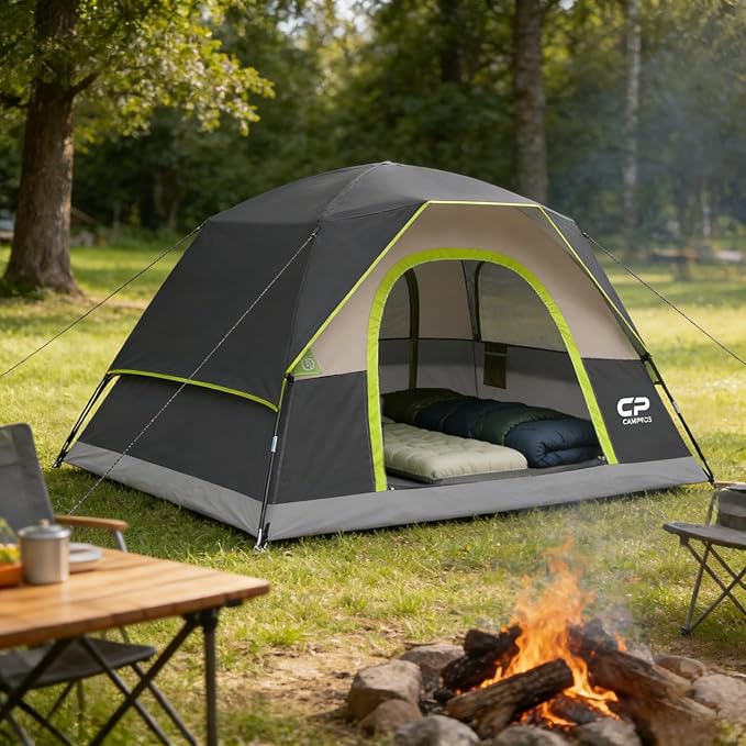 CAMPROS CP Camping Tent 2/4/6 Person, Waterproof Windproof Double Layer Dome Tent, Easy Setup with Large Mesh Windows & Wide Door for Outdoor Camping Backyard