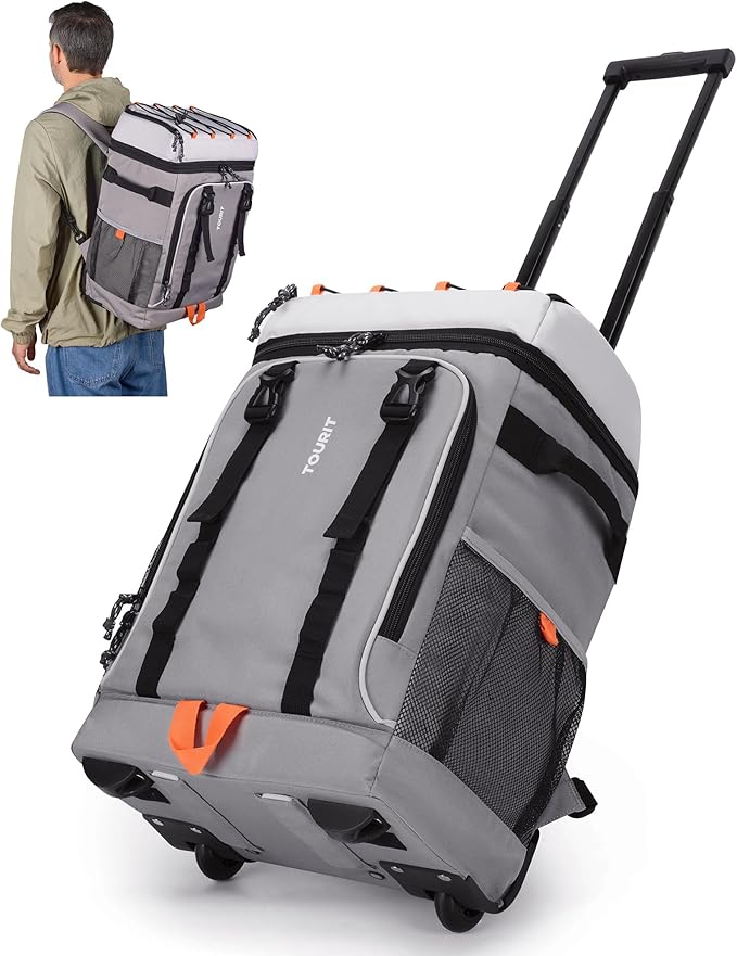 TOURIT Insulated Rolling Cooler Backpack, Leakproof Waterproof Beach Cooler Bag with Wheels and Handle, Outdoor Camping Picnic Travel