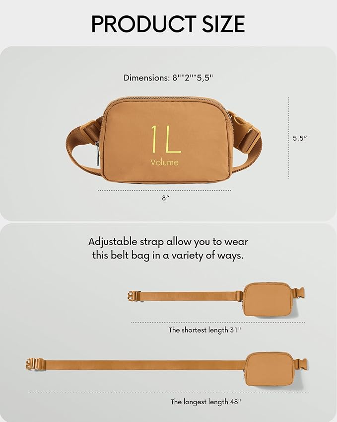 ODODOS Unisex Mini Belt Bag with Adjustable Strap Small Fanny Pack for Workout Running Traveling Hiking, Bronze