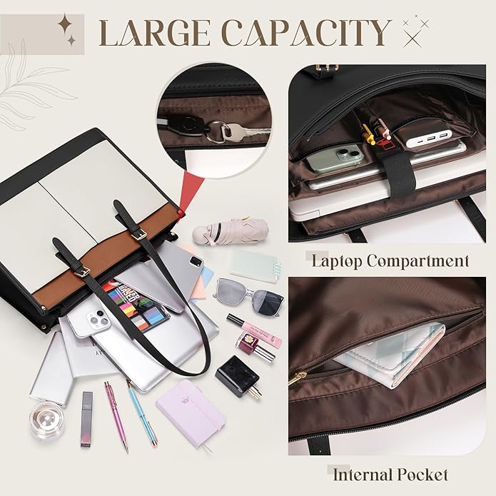 Laptop Bag for Women with Insulated Lunch Compartment 15.6 Inch Pu Leather Work Tote Computer Briefcase Bag for Office
