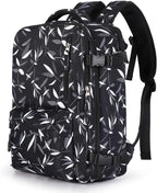 WONHOX Large Travel Backpack Women, Carry On Backpack,Hiking Backpack Waterproof Outdoor Sports Rucksack Casual Daypack Fit 14 Inch Laptop with USB Charging Port Shoes Compartment, Leaves Black