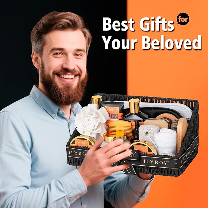 27Pcs Fathers Day Gifts Spa Gift Basket for Men - Bath and Body Gift Basket Set for Dad | Perfect Gifts for Men Christmas, Valentines Day, Birthday Gift Beard Bath Spa Gift Set for Men
