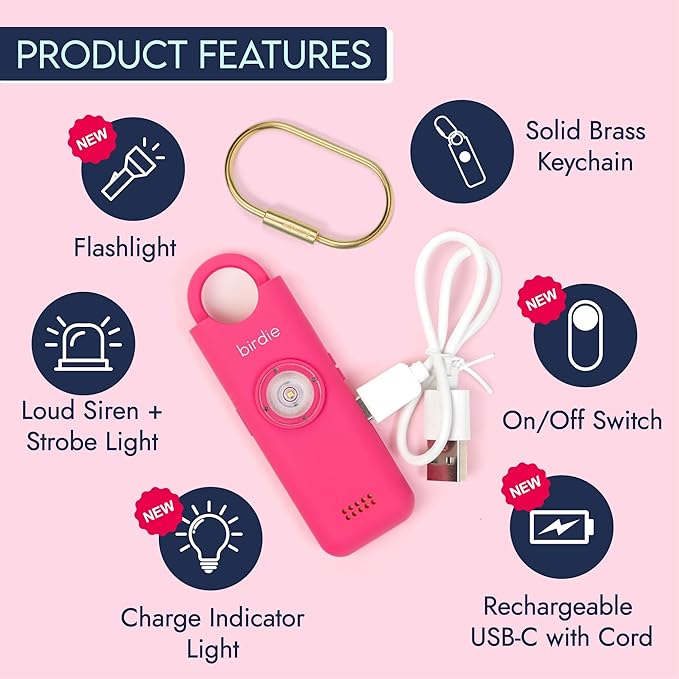 She’s Birdie 3.0 New Version – The Original Personal Safety Alarm for Women by Women–Loud Siren, Flash Light and Rechargeable Battery in a Variety of Colors (Hot Pink)