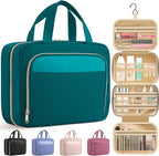 HOTOR Travel Toiletry Bag for Women & Men, Waterproof Makeup Bag with Hanging Hook and Multiple Pockets, Cosmetic Bags for Women, Travel Essentials, 11.2'' x 3.2'' x 8.9'', Teal