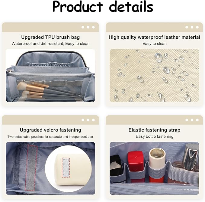 BOYATU Travel Makeup Bag Organizer Cosmetic Bag: 3 Pcs Set Make up Bags for Women with Handle - Waterproof Vegan Leather Toiletry Bags Travel Essentials Pouch with Compartments (C-04-White)