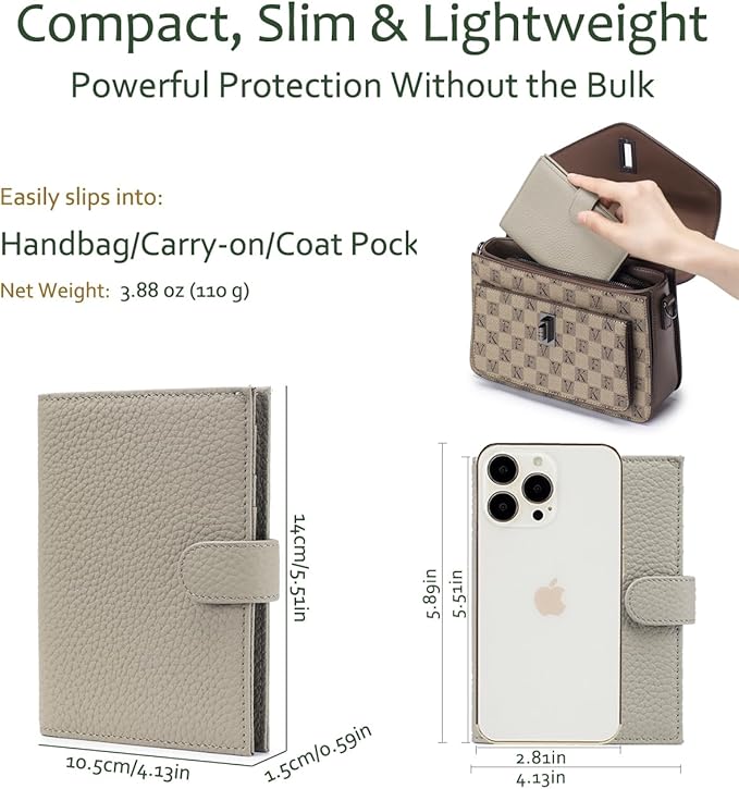 Passport Wallet for Women – Slim RFID Blocking Passport Cover with 1 Passport Slot & 3 Card Slots, Coin Pocket & SIM Slot – Genuine Leather Travel Organizer Elephant Gray