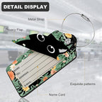 2Pack Luggage Tags for Suitcases, Cute Unique Pu Leather Cruise Luggage Tag with Privacy Cover ID Label Address Card and Metal Ring Suitable for Women Men Kids Travel Bag Orange Flowers and Cats