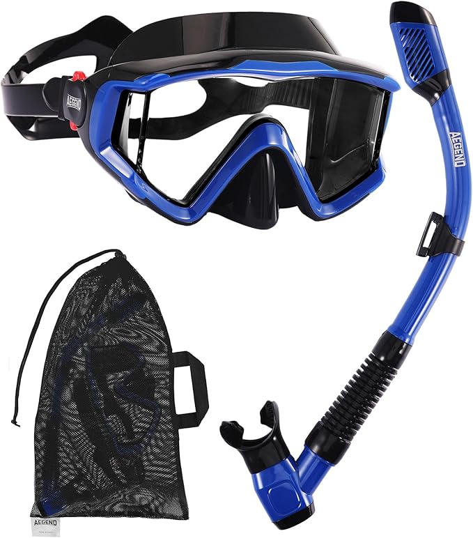 Aegend Snorkeling Gear for Adults Youth Kids, Snorkel Mask with Top Dry Valve - Panoramic View Anti-Leak and Anti-Fog with Mesh Bag for Snorkeling, Scuba Diving, Freediving & Swimming
