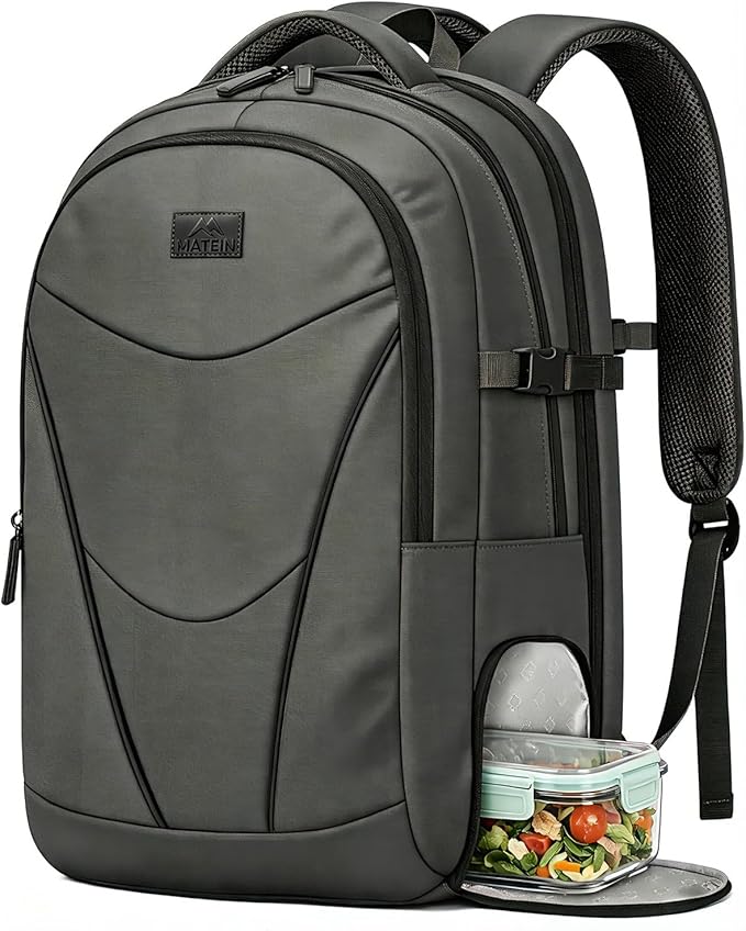 MATEIN HER Computer Backpack for Women Men with Lunch Compartment, Water Resistant Work Laptop Backpack with Water Bottle Holder & RFID Pocket, Underseat Travel Bag Fits 17.3'' Notebook, Gray