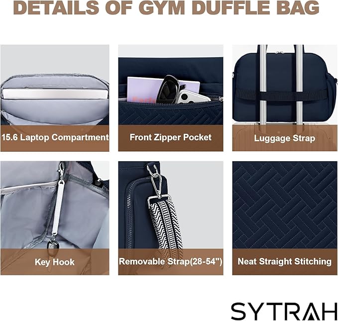 SYTRAH Gym Bag for Women, Lightweight Workout Duffle Bag with Shoe & Wet Separation for Gym, Yoga, Travel & Overnight, Stylish Sports Bag with Adjustable Shoulder Strap Blue