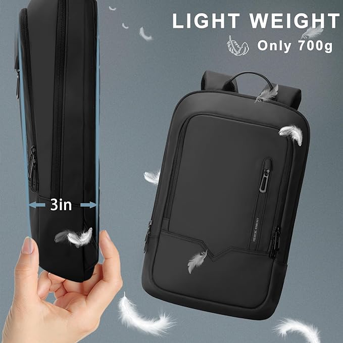 hk Backpack for Men Business Slim Backpack with USB Charger Computer Lightweight Anti-theft Travel Backpacks 17.3 inch Water Resistant Laptop Bag for Work Office College-Black