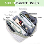 BOYATU Travel Makeup Bag Organizer Cosmetic Bag: 3 Pcs Set Make up Bags for Women with Handle - Waterproof Vegan Leather Toiletry Bags Travel Essentials Pouch with Compartments (H-06-Green)
