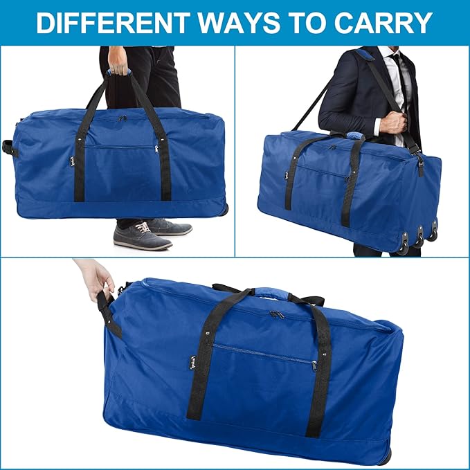 Finnhomy 120L Foldable Rolling Duffel Bag with 3 Wheels, Light Weight Travel Duffel bag with Large Loading Capacity, 32'' Rolling Duffel bag with Shoulder Strap