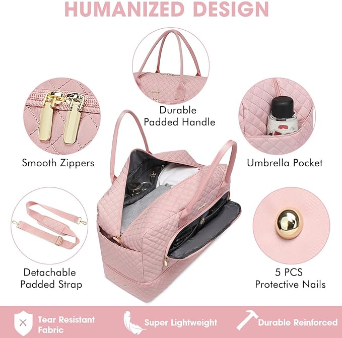Initial Travel Duffle Bag for Women - Pink Personalized Weekender bags Overnight Bag with Shoe Compartment & Wet Pocket Weekend Tote Bags with Toiletry Bag Monogram Christmas Gifts (Letter A)