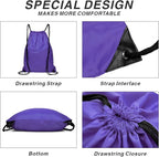 Drawstring Backpack Sports Water Resistant String Bag Sport Gym Sackpack for Women Men Large with Zipper, Purple
