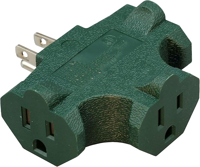 Projectpak 3 Outlet T Shaped Wall Plug Grounding Adapter Splitter Extender – Durable Grounded Power Tap | 3 Pack (Green)