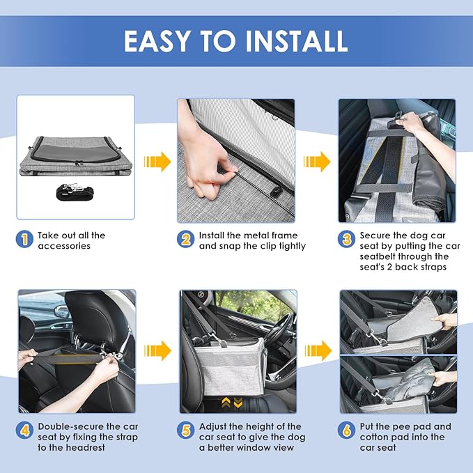 SlowTon Dog Booster Car Seat, Reinforce Metal Frame Safe Pet Car Seat with Seatbelt & Waterproof Pee Pad & Top Cover | Portable Collapsible Puppy Carrier Bag | for Small Dogs Cats (with Soft Pad)