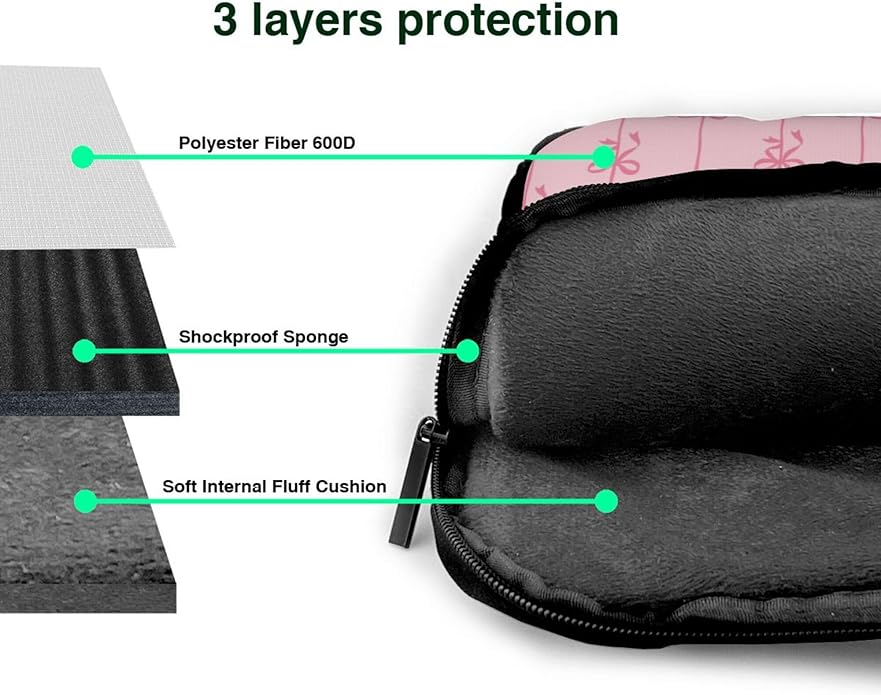 Laptop Bag for Women & Men, Laptop Carrying Case Laptop Sleeve Pink Ribbons Bow Colorful Cartoon Water Resistant Computer Case Messenger Shoulder Bag for 14 Inch Laptop Briefcase