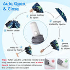 Kids Folding Umbrella Auto Open/Close Umbrellas for Rain Round Corner Safe Design UV Resistant Automatic Children Travel Umbrellas Reinforced Canopy 360° Reflective Strip Lightweight for Girls & Boys