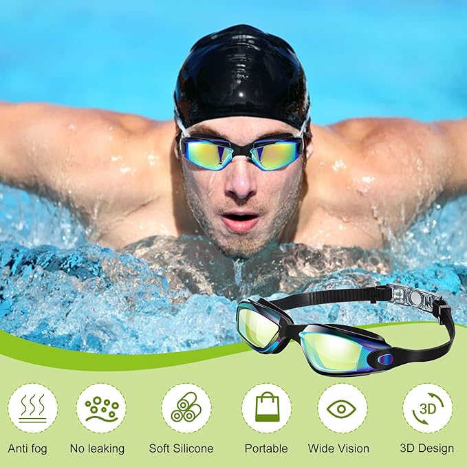 Flutesan 6 Pack Swim Goggles for Adult Anti Fog Swimming Glasses with Ear Plugs Nose Clip No Leaking Full Protection Goggles