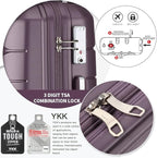 Somago Luggage Sets 3 Piece Hard Shell Polypropylene Suitcase with TSA Lock Spinner Carry On Luggage with Beauty Case Travel Set,Elegant Purple