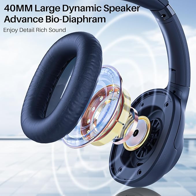 Bluetooth 5.2 Hybrid Active Noise Cancelling Headphones for Airplane Travel, 90H Playtime Wired and Wireless Over Ear ANC Headset for Adults, Android, Home Office, Blue