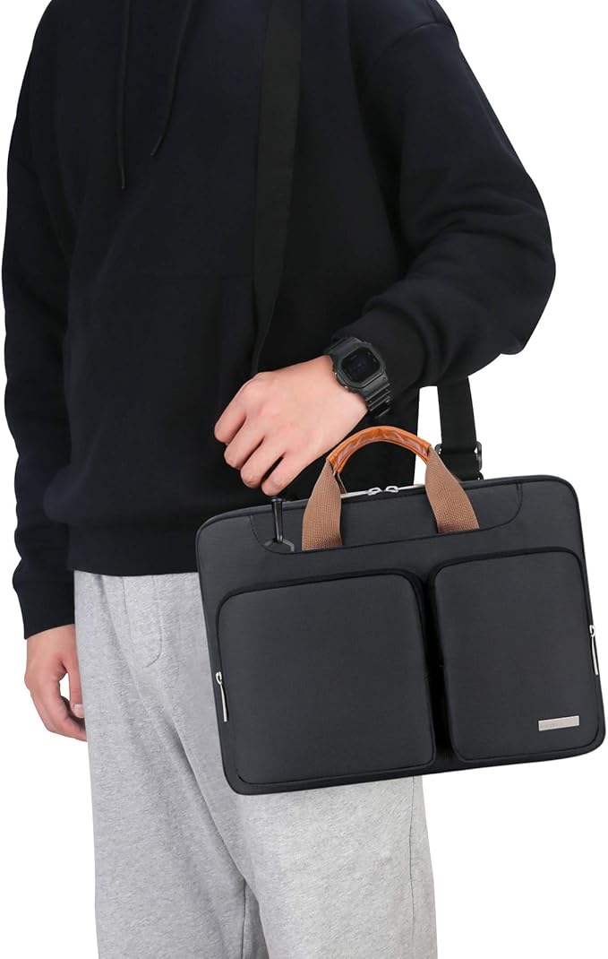 Lacdo 360° Protective Laptop Shoulder Bag for 15 inch MacBook Air M5/A3448 (2026), M4 A3241 2025, M3 A3114, M2 A2941 2024-2023, 15 inch MacBook Pro A1990 A1707, Dell XPS 15 Computer Case Bag, Black