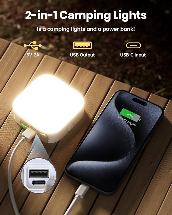 Eventek 2Pack 20000mAh Camping Lights, Camping Lantern Rechargeable Total Up to 200H+ & 4 Lights Modes, Portable IP65 Waterproof Tent Lights for Camp, Outdoor, Power Outages Emergency, Hurricane