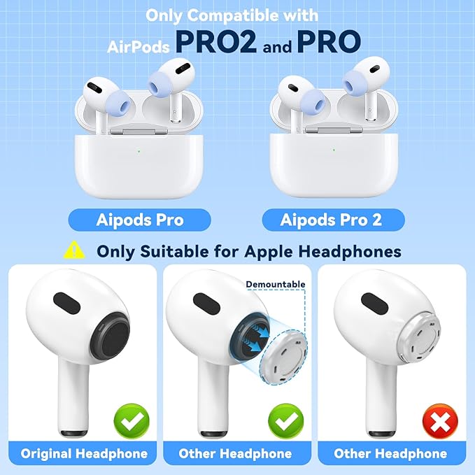4 Pairs Replacement Ear Tips for AirPods Pro 2nd/1st Generation with Portable Storage Box & Cleaner Pen,Noise Reduction Holewith & Built-in dust Guard Screen,Silicone EarTips(Light Blue)