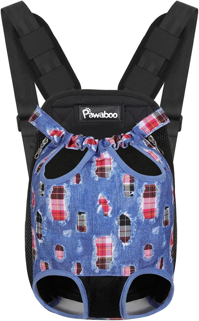 Pawaboo Pet Carrier Backpack, Adjustable Pet Front Cat Dog Purse Carrier Backpack Travel Bag, Legs Out, Easy-Fit for Traveling Hiking Camping for Small Medium Dogs Cats Puppies, Extra Large, Denim Blu