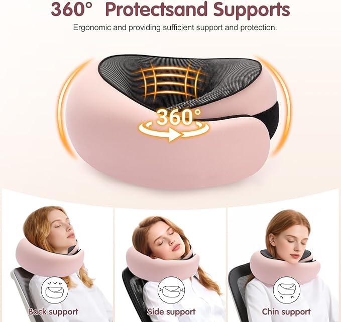 Travel Neck Pillow, Memory Foam Neck Support for Airplane, Car & Office, Breathable Portable Design with Eye Mask, Earplug Holder & Carry Bag, for Women&Men