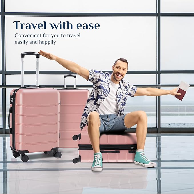 OLIXIS 3-Piece Luggage Set, Carry On Suitcases with Spinner Wheels, Expandable Travel Luggage with TSA Approved Lock & ABS Hard Shell, Pink, 20/24/28 Inch