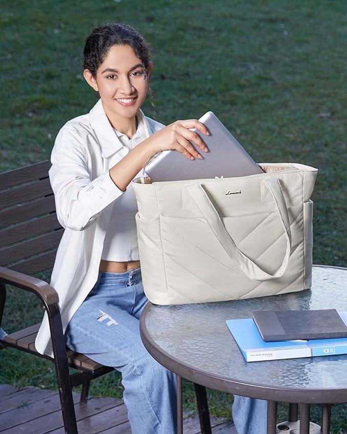 LOVEVOOK Tote Bag for Women, Puffer Work Travel Handbag with Zipper for Teacher Nurse, Quilted Cute Laptop Shoulder Gym Bag