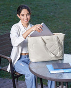 LOVEVOOK Tote Bag for Women, Puffer Work Travel Handbag with Zipper for Teacher Nurse, Quilted Cute Laptop Shoulder Gym Bag
