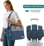 Dog Travel Bag for Pet Kit for Supplies with 2 Food Storage Containers 2 Collapsible Bowls 1 Feeding Mat 1 Dog Treat Pouch 7-Piece Set Perfect Road Trips Camping Weekend Doggy Gift, Navy Blue