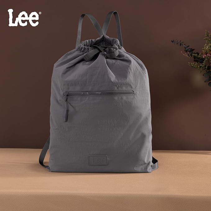Lee Drawstring Backpack Bag Lightweight Small Gym Swim Beach Bag Water Resistant Sports Sackpack for Men Women, LEE48-002DGY