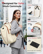 MATEIN HER Teacher Backpack with Lunch Compartment for Women, Water Resistant Work Laptop Backpack for Office Commute with Water Bottle Holder & RFID Pocket, Lunchbox Bag Fits 17.3'' Computer, Beige