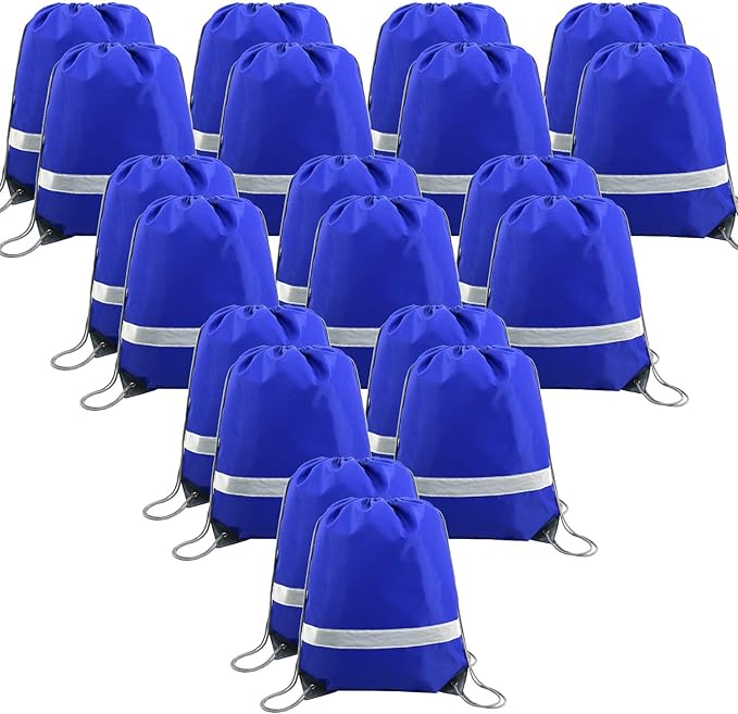 BeeGreen 20 Pieces Royal Blue Drawstring Backpacks Bags Bulk, String Bags Reflective Cinch Sack, DIY Blank Drawstring Bags for Women and Men