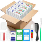 100 Sets Personal Hygiene Kit Bulk,10-IN-1 Green Individually Wrapped Disposable Travel Toothbrushes and Hotel Vanity Set Basic Toiletry Supplies for Homeless,Guests,Charity