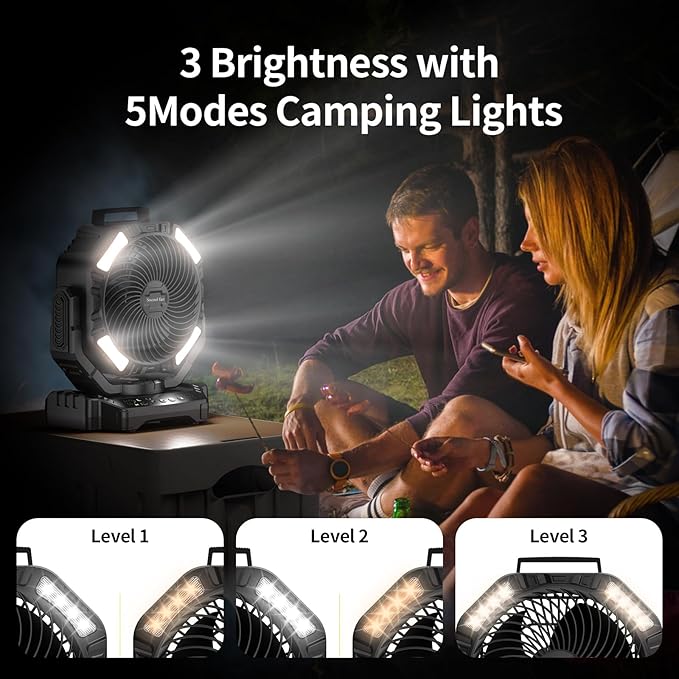 Socool 40000mAh Camping Fan Rechargeable, Battery Operated Portable Outdoor Fan Remote, 136Hrs & 4-Speed Cordless Oscillating, Table Fan with Light & Timer for Tent RV Jobsite Hurricane Power Outage
