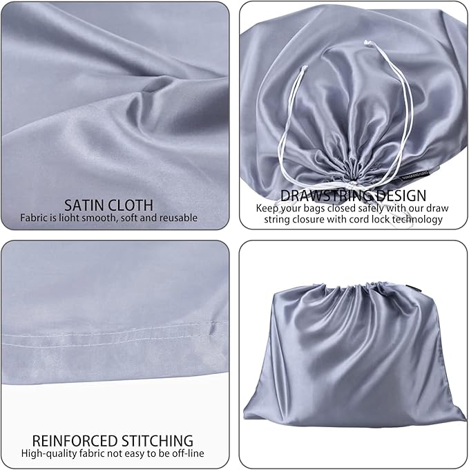 2 Pack Dust Bags for Handbags Silk Dust Cover Bag for Handbags Purses Shoes, Dustproof Drawstring Bag Travel Storage Pouch (Grey)
