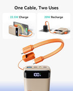 INIU Smallest 20000mAh Power Bank, 22.5W PD Fast Charging Portable Charger with Detachable Cable, Flight-Safe Battery Pack with LED Display for iPhone 17 16, iPad, Travel, Hiking, Camping, Beige