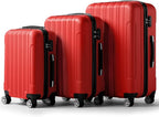 3 Piece Luggage Sets, Lightweight ABS Suitcase with 4 Spinner Wheels ＆ TSA Locks, Hardside Carry On Luggage Durable Suitcase Set for Family Travel Business - Red, 20/24/28