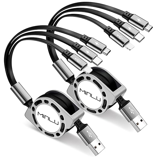 Multi Charging Cable 3A, [2Pack 4ft] Retractable Multi Charging Cord 3 in 1 Fast Charger Cord, USB C Charger Adapter with Lightning/Type C/Micro USB Ports for Cell Phones/iPhone/Samsung/PS/Tablets