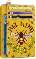 Yonlevres Credit Card Holder Slim Wallet, Bee RFID Wallet Women Front Pocket Small Card Holder, Travel Cute Funny Thin Card Case ID Window PU Leather RFID Blocking Card Organizer Gifts Girls Ladies