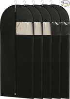 Dress Bags for Gowns, 65'' Long Garment Bags for Hanging Clothes, Dress Garment Bag, Black Dress Bag with Clear Window for Dresses, Coats, Uniforms（5 Packs）
